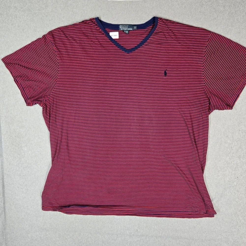 Polo By Ralph Lauren Men Shirt 4XB BIG Red Embroidered Striped Pony READ